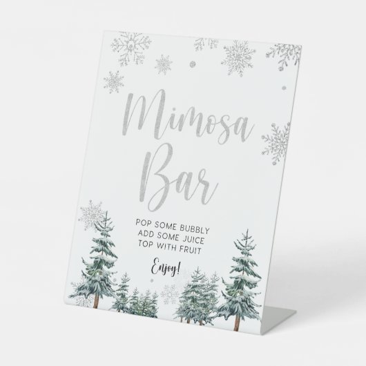 Mimosa Bar, zilveren winterbord Reclamebord Met Voetstuk (Voorkant)