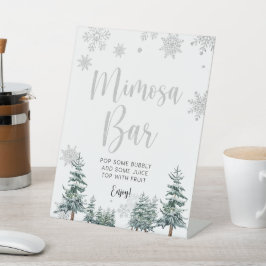 Mimosa Bar, zilveren winterbord Reclamebord Met Voetstuk