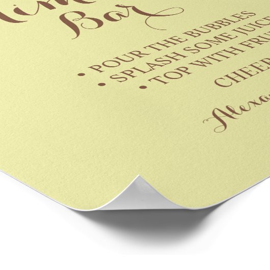 Mimosa Bar Zonnebloemen Groene Bruiloftsbord Poster (Hoek)