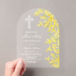 Mimosa Bloemen Boog Eerste Communie Acryl Uitnodigingen