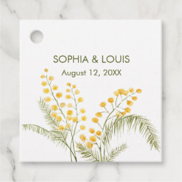 Mimosa bloemen romantische bruiloft bedankjes labels