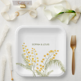 Mimosa bloemen romantische bruiloft papieren bordje
