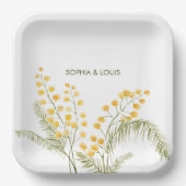 Mimosa bloemen romantische bruiloft papieren bordje (Voorkant)