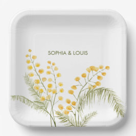 Mimosa bloemen romantische bruiloft papieren bordje