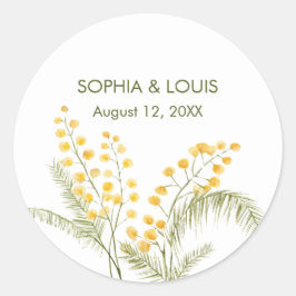 Mimosa bloemen romantische bruiloft ronde sticker