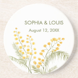 Mimosa bloemen romantische bruiloft zandsteen onderzetter