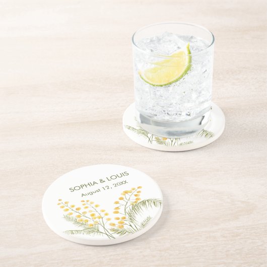 Mimosa bloemen romantische bruiloft zandsteen onderzetter (Zijkant)