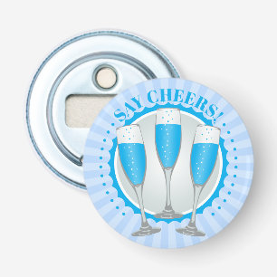 Mimosa Blue Champagne Glasses Open Button Flesopener