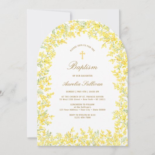 Mimosa Boog Doop Uitnodiging (Voorkant)