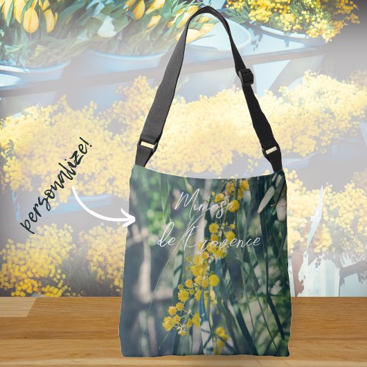 Mimosa-boom met gele bloemen crossbody tas