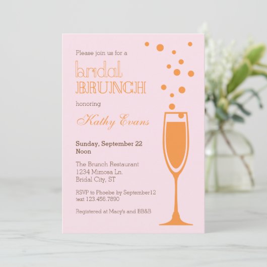 Mimosa Bridal Brunch Bridal Shower Uitnodiging (Staand voorkant)