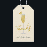 Mimosa Brunch Cocktail Glass Vrijgezellenfeest Fav Cadeaulabel<br><div class="desc">Dit mimosa cadeautje label bevat een waterverf schilderij van een mimosa glas. Pas aan met uw informatie en verander om het even welke formulering om uw gebeurtenis aan te passen.</div>