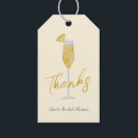 Mimosa Brunch Cocktail Glass Vrijgezellenfeest Fav Cadeaulabel<br><div class="desc">Dit mimosa cadeautje label bevat een waterverf schilderij van een mimosa glas. Pas aan met uw informatie en verander om het even welke formulering om uw gebeurtenis aan te passen.</div>