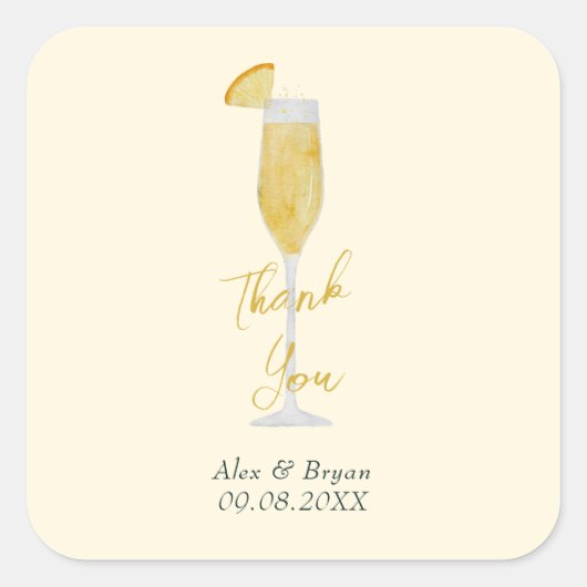 Mimosa Brunch Cocktail Glass Wedding Favor Vierkante Sticker (Voorkant)