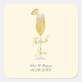 Mimosa Brunch Cocktail Glass Wedding Favor Vierkante Sticker
