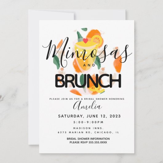Mimosa Brunch Hand Drawn Bridal Shower Kaart (Voorkant)