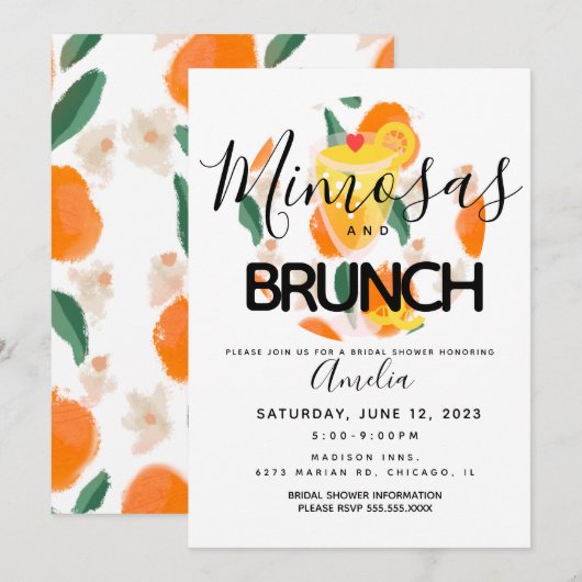 Mimosa Brunch Hand Drawn Bridal Shower Kaart (Voorkant / Achterkant)