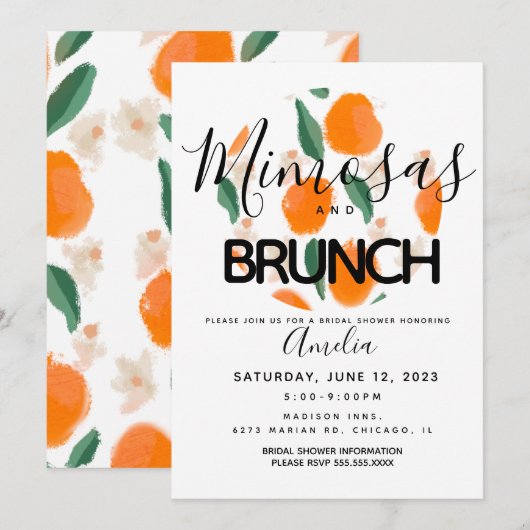 Mimosa Brunch Hand Drawn Bridal Shower Kaart (Voorkant / Achterkant)
