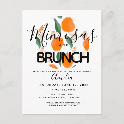 Mimosa Brunch Hand Getekende Bruidsborrel  Briefkaart (Voorkant)