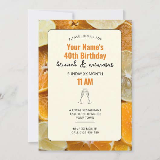 Mimosa Citrus Verjaardag Brunch Uitnodiging (Voorkant)