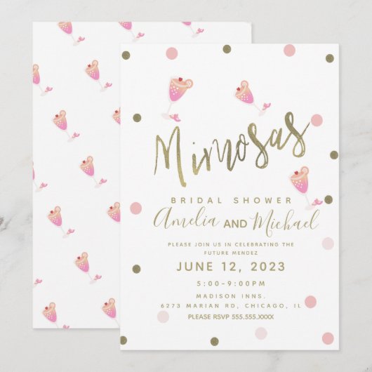 Mimosa Confetti Roze Bridal Shower Kaart (Voorkant / Achterkant)