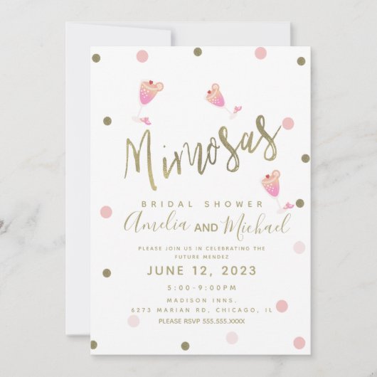 Mimosa Confetti Roze Bruiloftsuitnodiging Kaart (Voorkant)