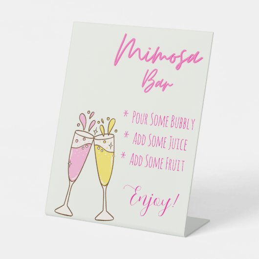 Mimosa en Bubbly Bar Reclamebord Met Voetstuk (Voorkant)