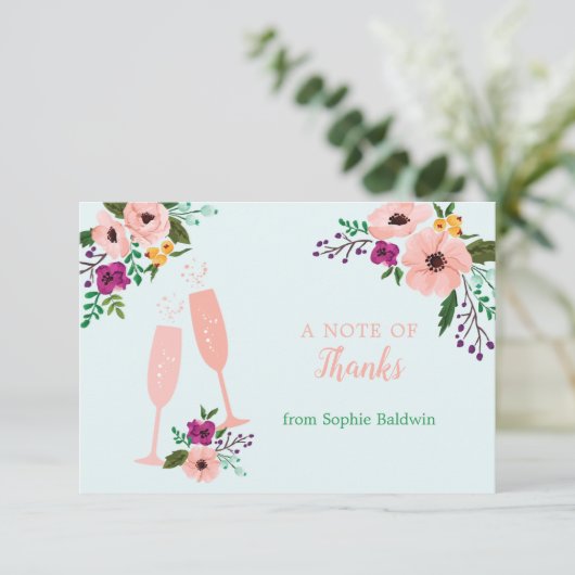 Mimosa en Flowers Brunch en Bubble Vrijgezellenfee Bedankkaart (Staand voorkant)