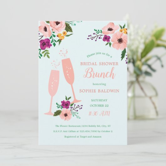 Mimosa en Flowers Brunch en Bubble Vrijgezellenfee Kaart (Staand voorkant)