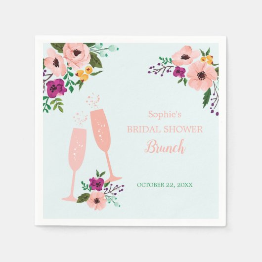 Mimosa en Flowers Brunch en Bubble Vrijgezellenfee Servet (Voorkant)