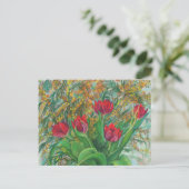 Mimosa en Tulpen, lentbloemen, houtverf Briefkaart (Staand voorkant)