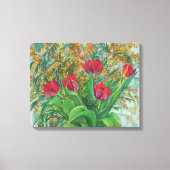 Mimosa en Tulpen, lentbloemen, houtverf Canvas Afdruk (Voorkant)