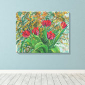 Mimosa en Tulpen, lentbloemen, houtverf Canvas Afdruk (Insitu (Houten vloer))