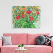 Mimosa en Tulpen, lentbloemen, houtverf Canvas Afdruk (Insitu (Woonkamer))