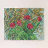 Mimosa en Tulpen, lentbloemen, houtverf Legpuzzel (Horizontaal)