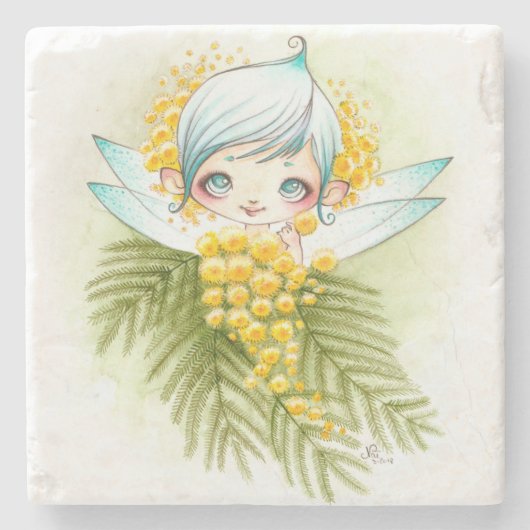 mimosa-feeën stenen onderzetter (Voorkant)