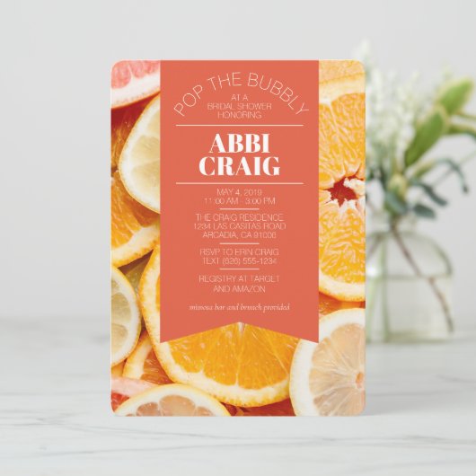 "Mimosa" - Flat Citrus Bruids Douche Uitnodiging (Staand voorkant)