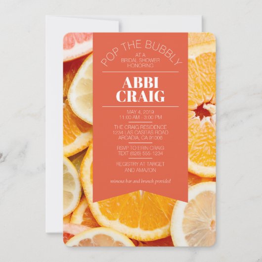 "Mimosa" - Flat Citrus Bruids Douche Uitnodiging (Voorkant)