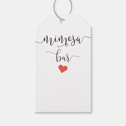 Mimosa flesje labels met een gekleurd hartritme cadeaulabel (Voorkant)