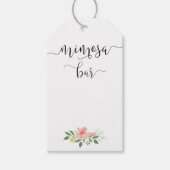 Mimosa flesje labels met een roze blesse bouquet cadeaulabel (Voorkant)