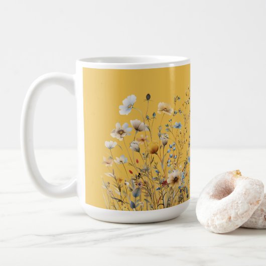Mimosa Gele Zomer Bloemen Grens Koffiemok (Met donut)