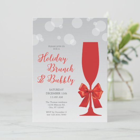 Mimosa Glass Holiday Brunch en Bubbly Uitnodiging (Staand voorkant)