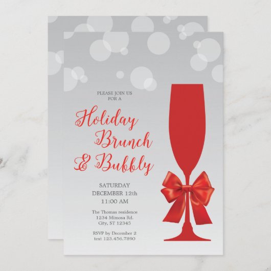 Mimosa Glass Holiday Brunch en Bubbly Uitnodiging (Voorkant / Achterkant)