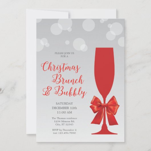 Mimosa Glass Kerstbrunch en Bubbly Uitnodiging (Voorkant)