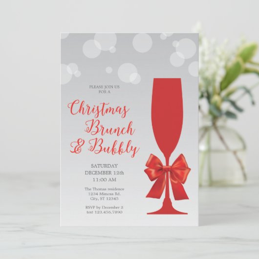 Mimosa Glass Kerstbrunch en Bubbly Uitnodiging (Staand voorkant)