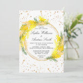 Mimosa Lush Flowers Wreath Wedding Kaart (Staand voorkant)