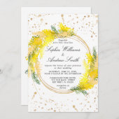 Mimosa Lush Flowers Wreath Wedding Kaart (Voorkant / Achterkant)