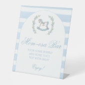 Mimosa Mom-osa bar Blauw paard baby shower Reclamebord Met Voetstuk (Voorkant)
