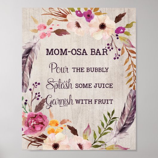 Mimosa Momosa Bar Rustic Floral Baby shower Poster (Voorkant)