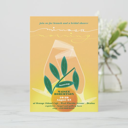 Mimosa ochtend bruiloft brunch uitnodiging (Staand voorkant)